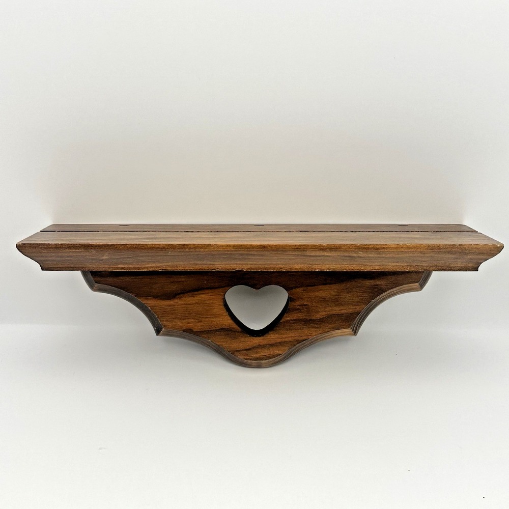 Wooden Wall Shelf Heart Cutout Rustic Country Farmhouse Decor 11in Brown